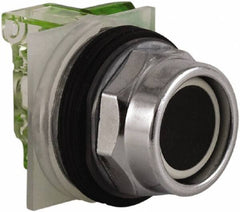 Schneider Electric - 30mm Mount Hole, Extended Straight, Pushbutton Switch with Contact Block - Black Pushbutton, Momentary (MO) - USA Tool & Supply