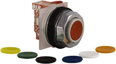 Schneider Electric - 30mm Mount Hole, Extended Straight, Pushbutton Switch with Contact Block - Multicolored Pushbutton, Momentary (MO) - USA Tool & Supply