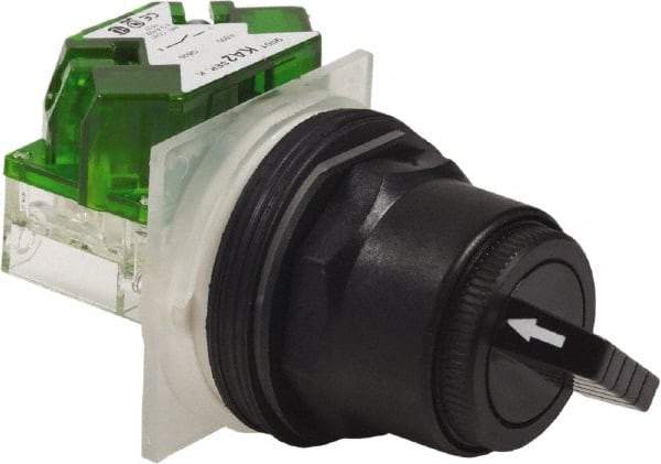 Schneider Electric - 1.18 Inch Mount Hole, 2 Position, Knob and Pushbutton Operated, Selector Switch - Black, Maintained (MA), Anticorrosive, Weatherproof, Dust and Oil Resistant - USA Tool & Supply