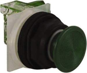 Schneider Electric - 30mm Mount Hole, Extended Straight, Pushbutton Switch with Contact Block - Green Pushbutton, Momentary (MO) - USA Tool & Supply