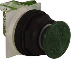 Schneider Electric - 30mm Mount Hole, Extended Straight, Pushbutton Switch with Contact Block - Green Pushbutton, Momentary (MO) - USA Tool & Supply