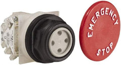 Schneider Electric - 30mm Mount Hole, Extended Straight, Pushbutton Switch with Contact Block - Red Pushbutton, Momentary (MO) - USA Tool & Supply