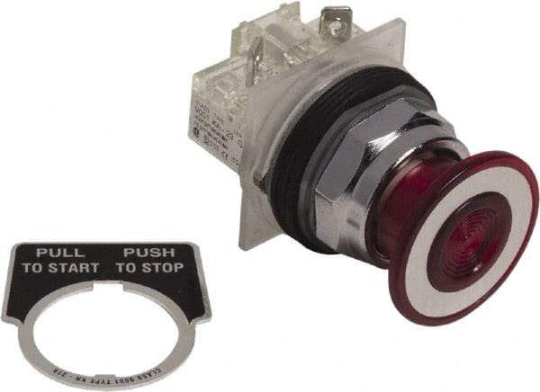 Schneider Electric - 30mm Mount Hole, Extended Mushroom Head, Pushbutton Switch Only - Round, Red Pushbutton, Nonilluminated, Maintained (MA), On-Off - USA Tool & Supply