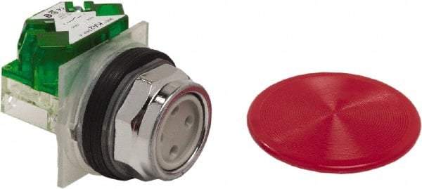 Schneider Electric - 30mm Mount Hole, Extended Straight, Pushbutton Switch with Contact Block - Red Pushbutton, Momentary (MO) - USA Tool & Supply