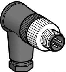 Telemecanique Sensors - 3 Amp, M12 4 Pin Elbowed Male Field Attachable Connector Sensor and Receptacle - 125 VAC, 150 VDC, IP67 Ingress Rating - USA Tool & Supply