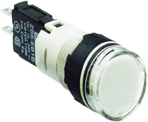 Schneider Electric - 12-24 VAC/VDC White Lens LED Pilot Light - Round Lens, Quick Connect Connector, 18mm Wide, Vibration Resistant - USA Tool & Supply