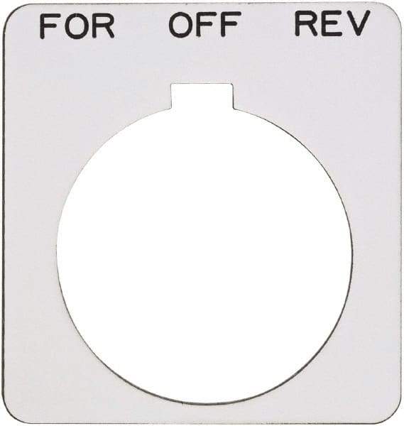 Schneider Electric - Square, Plastic Legend Plate - Forward-Off-Reverse - White Background, Black Letters, 1.22 Inch Hole Diameter, 1-3/4 Inch Square - USA Tool & Supply