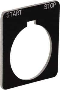 Schneider Electric - Square, Plastic Legend Plate - Start-Stop - Black Background, White Letters, 1.22 Inch Hole Diameter, 1-3/4 Inch Square - USA Tool & Supply