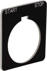 Schneider Electric - Square, Plastic Legend Plate - Start-Stop - Black Background, White Letters, 1.22 Inch Hole Diameter, 1-3/4 Inch Square - USA Tool & Supply