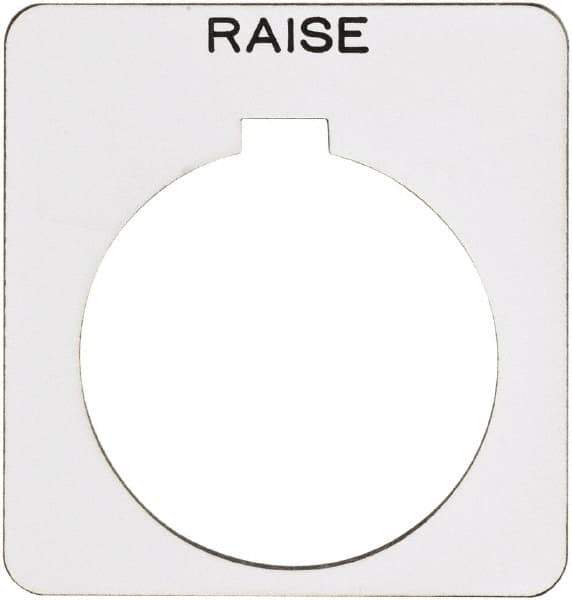 Schneider Electric - Square, Plastic Legend Plate - Raise - White Background, Black Letters, 1.22 Inch Hole Diameter, 1-3/4 Inch Square - USA Tool & Supply