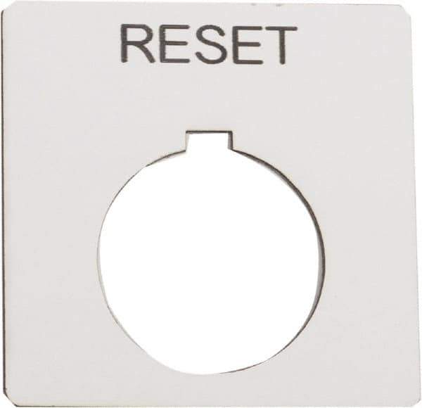 Schneider Electric - Square, Plastic Legend Plate - Reset - White Background, Black Letters, 1.2 Inch Hole Diameter, 2-1/4 Inch Square - USA Tool & Supply