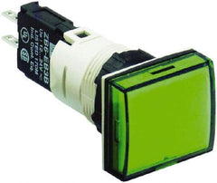 Schneider Electric - 12-24 VAC/VDC Green Lens LED Pilot Light - Rectangle Lens, Quick Connect Connector, 24mm Wide, Vibration Resistant - USA Tool & Supply