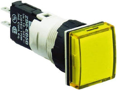 Schneider Electric - 12-24 VAC/VDC Yellow Lens LED Pilot Light - Square Lens, Quick Connect Connector, 18mm Wide, Vibration Resistant - USA Tool & Supply