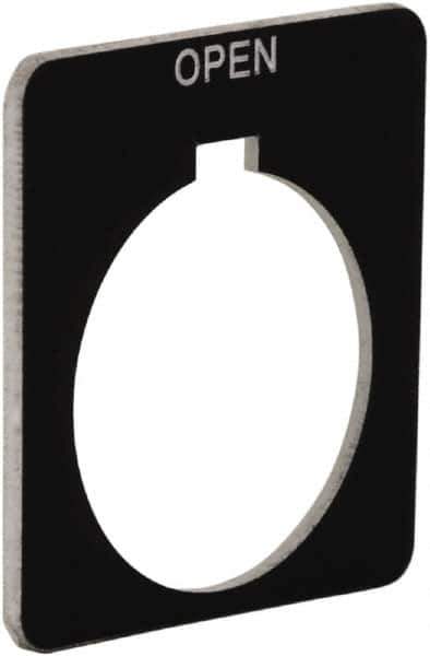 Schneider Electric - Square, Plastic Legend Plate - Open - Black Background, White Letters, 1.2 Inch Hole Diameter, 1-3/4 Inch Square - USA Tool & Supply