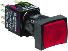 Schneider Electric - 16mm Mount Hole, Flush, Pushbutton Switch with Contact Block - Rectangle, Red Pushbutton, Momentary (MO) - USA Tool & Supply