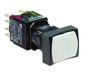 Schneider Electric - 16mm Mount Hole, Flush, Pushbutton Switch with Contact Block - Rectangle, White Pushbutton, Momentary (MO) - USA Tool & Supply