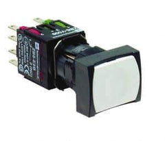 Schneider Electric - 16mm Mount Hole, Flush, Pushbutton Switch with Contact Block - Rectangle, White Pushbutton, Momentary (MO) - USA Tool & Supply