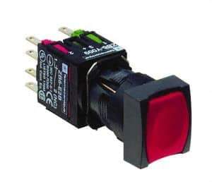 Schneider Electric - 16mm Mount Hole, Flush, Pushbutton Switch with Contact Block - Square, Red Pushbutton, Momentary (MO) - USA Tool & Supply