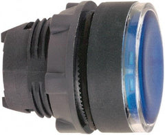 Schneider Electric - 22mm Mount Hole, Flush, Pushbutton Switch Only - Round, Blue Pushbutton, Illuminated, Maintained (MA) - USA Tool & Supply