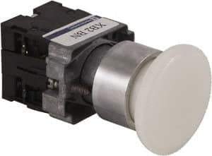 Schneider Electric - 22mm Mount Hole, Extended Mushroom Head, Pushbutton Switch Only - Round, White Pushbutton, Maintained (MA), Momentary (MO) - USA Tool & Supply