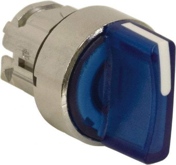 Schneider Electric - 22mm Mount Hole, 3 Position, Handle Operated, Selector Switch - Blue, Momentary (MO), Illuminated, Shock, Vibration and Water Resistant - USA Tool & Supply