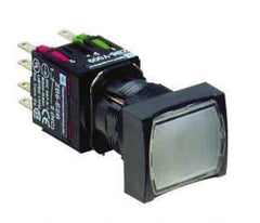 Schneider Electric - 16mm Mount Hole, Flush, Pushbutton Switch with Contact Block - Rectangle, White Pushbutton, Illuminated, Momentary (MO) - USA Tool & Supply