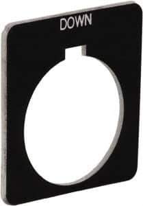 Schneider Electric - Square, Plastic Legend Plate - Down - Black Background, White Letters, 1.22 Inch Hole Diameter, 1-3/4 Inch Square - USA Tool & Supply