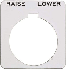 Schneider Electric - Square, Plastic Legend Plate - Raise-Lower - White Background, Black Letters, 1.22 Inch Hole Diameter, 1-3/4 Inch Square - USA Tool & Supply