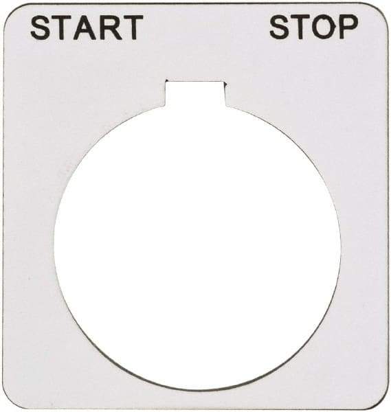 Schneider Electric - Square, Plastic Legend Plate - Start-Stop - White Background, Black Letters, 1.22 Inch Hole Diameter, 1-3/4 Inch Square - USA Tool & Supply