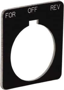 Schneider Electric - Square, Plastic Legend Plate - Forward-Off-Reverse - Black Background, White Letters, 1.22 Inch Hole Diameter, 1-3/4 Inch Square - USA Tool & Supply