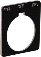 Schneider Electric - Square, Plastic Legend Plate - Forward-Off-Reverse - Black Background, White Letters, 1.22 Inch Hole Diameter, 1-3/4 Inch Square - USA Tool & Supply