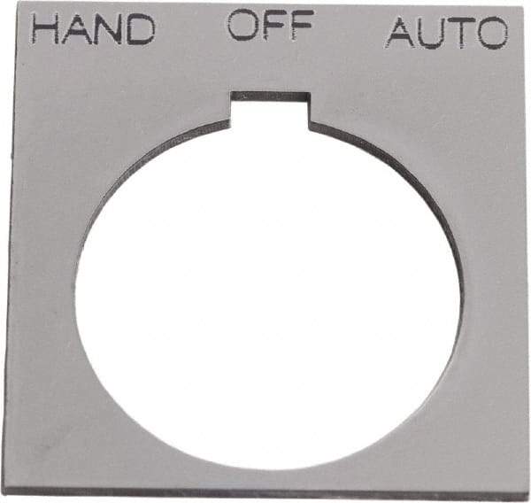 Schneider Electric - Square, Plastic Legend Plate - Hand-Off-Auto - Silver Background, Black Letters, 1.2 Inch Hole Diameter, 1-3/4 Inch Square - USA Tool & Supply