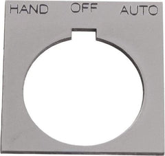 Schneider Electric - Square, Plastic Legend Plate - Hand-Off-Auto - Silver Background, Black Letters, 1.2 Inch Hole Diameter, 1-3/4 Inch Square - USA Tool & Supply
