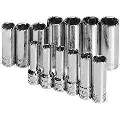 SK - 3/8" Drive Deep Socket Set - 7 to 19mm, Metric Measurement Standard - USA Tool & Supply