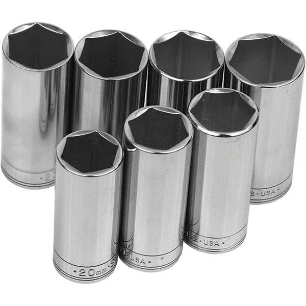 SK - 3/8" Drive Deep Socket Set - 7 to 19mm, Metric Measurement Standard - USA Tool & Supply