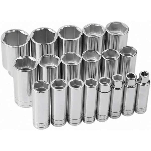 SK - 1/2" Drive Deep Socket Set - 3/8 to 1-1/2", Inch Measurement Standard - USA Tool & Supply