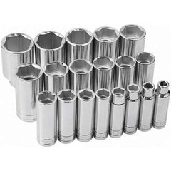 SK - 1/2" Drive Deep Socket Set - 3/8 to 1-1/2", Inch Measurement Standard - USA Tool & Supply