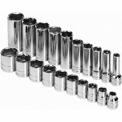 SK - 3/8" Drive Standard Deep Socket Set - 5/16 to 7/8", Inch Measurement Standard - USA Tool & Supply