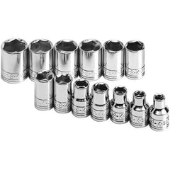SK - 3/8" Drive Standard Socket Set - 7 to 19mm, Metric Measurement Standard - USA Tool & Supply