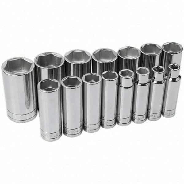 SK - 1/2" Drive Deep Socket Set - 3/8 to 1-1/4", Inch Measurement Standard - USA Tool & Supply