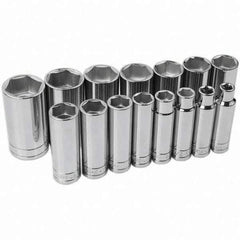 SK - 1/2" Drive Deep Socket Set - 3/8 to 1-1/4", Inch Measurement Standard - USA Tool & Supply
