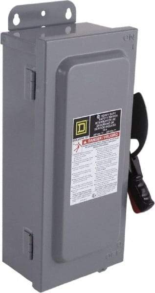 Square D - 100 Amp, 600 VAC/VDC, 4 Pole Fused Safety Switch - NEMA 12 & 3R, 75 hp at 600 VAC, 130 hp at 600 VDC (Triple Phase), 4PST Contact Form - USA Tool & Supply