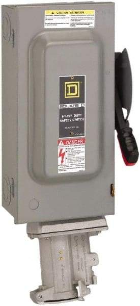 Square D - 60 Amp, 600 VAC, 3 Pole Nonfused Safety Switch - NEMA 1, 30 hp at 600 VAC (Single Phase), 60 hp at 600 VAC (Triple Phase) - USA Tool & Supply