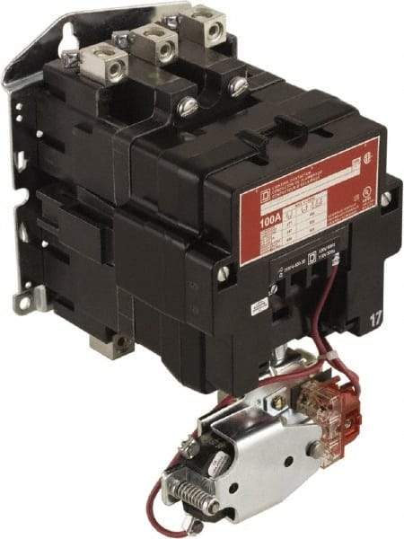 Square D - No Enclosure, 3 Pole, Mechanically Held Lighting Contactor - 100 A (Tungsten), 277 VAC at 60 Hz - USA Tool & Supply