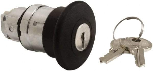 Schneider Electric - 22mm Mount Hole, Extended Mushroom Head, Pushbutton Switch Only - Round, Black Pushbutton, Nonilluminated, Maintained (MA) - USA Tool & Supply