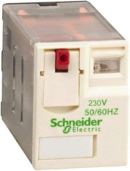 Schneider Electric - 750 VA Power Rating, Electromechanical Plug-in General Purpose Relay - 1 Amp at 250 VAC & 28 VDC, 2 Amp at 250 VAC & 28 VDC, 3 Amp at 277 VAC & 28 VDC, 4CO, 230 VAC at 50/60 Hz - USA Tool & Supply