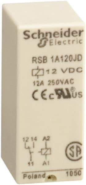 Schneider Electric - 3,000 VA Power Rating, Electromechanical Plug-in General Purpose Relay - 12 Amp at 250 VAC & 12 Amp at 28 VDC, 1CO, 12 VDC - USA Tool & Supply