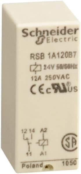 Schneider Electric - 3,000 VA Power Rating, Electromechanical Plug-in General Purpose Relay - 12 Amp at 250 VAC & 12 Amp at 28 VDC, 1CO, 24 VAC - USA Tool & Supply