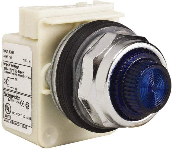 Schneider Electric - 120 VAC Blue Lens Indicating Light - Screw Clamp Connector - USA Tool & Supply