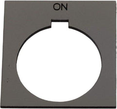 Schneider Electric - Square, Plastic Legend Plate - On - Silver Background, Black Letters, 1.2 Inch Hole Diameter, 1-3/4 Inch Square - USA Tool & Supply